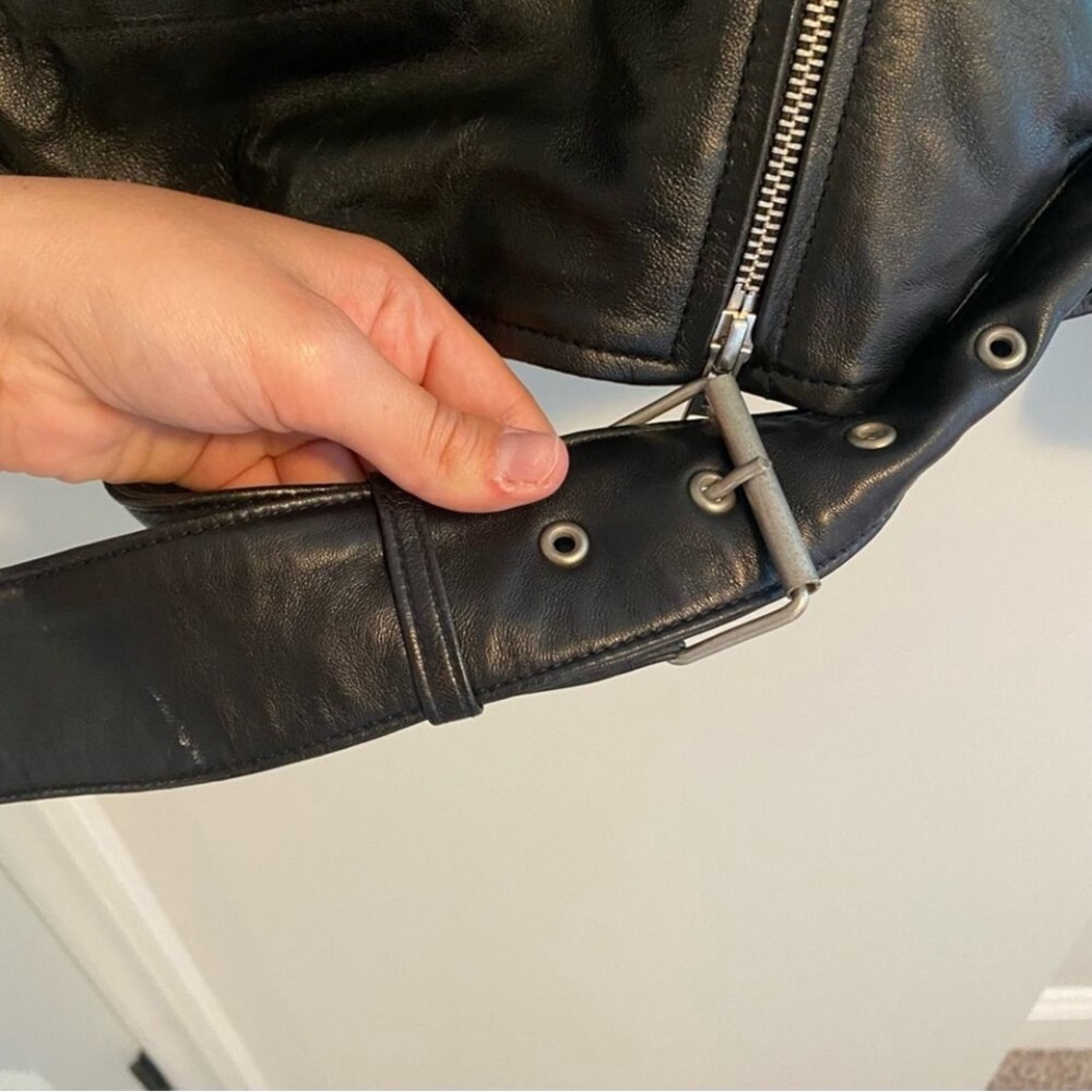 MUUBAA Black Sheep Leather Crop Moto Belted Jacket 4 - Picture 6 of 6